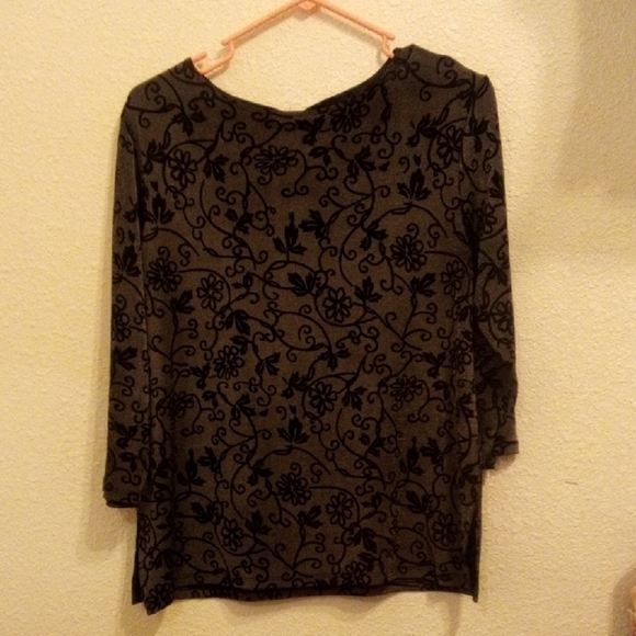 None Tops - Floral Patterned Black and Gray Women's Top